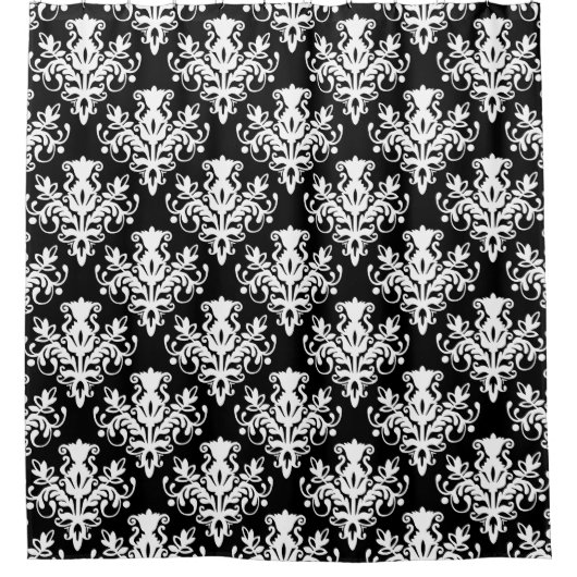 Rideaux De Douche Damask 02 Motif - Blanc sur noir (Devant)