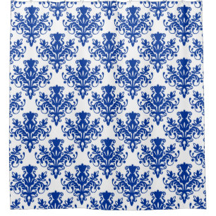 Rideaux De Douche Damask 02 Motif - bleu marine sur blanc