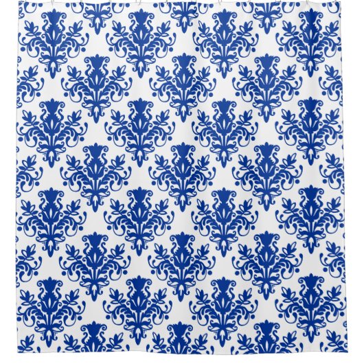 Rideaux De Douche Damask 02 Motif - bleu marine sur blanc (Devant)
