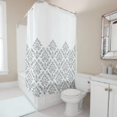 Rideaux De Douche Damask Baroque Part Motif Gris sur blanc (En situation)