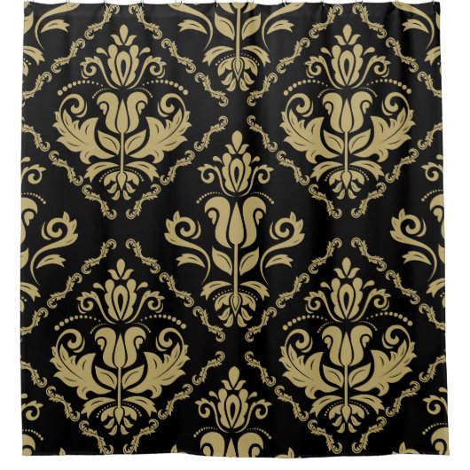 Rideaux De Douche Damask Black Gold : Classic Ornament. (Devant)