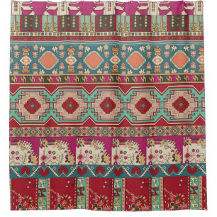 Rideaux De Douche Damask Floral Géométrique Coloré Patchwork