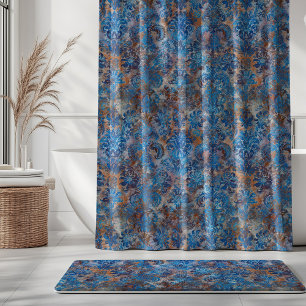 Rideaux De Douche Damask Grunge Bleu Cobalt Rouille Orange
