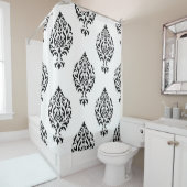 Rideaux De Douche Damask Ornamo Big Ptn noir sur blanc (En situation)