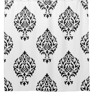 Rideaux De Douche Damask Ornamo Big Ptn noir sur blanc