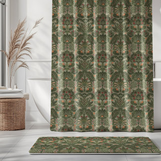 Rideaux De Douche Damassé botanique olive vert sage rouge orange