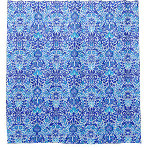 Rideaux De Douche Damassé floral jacobéen, bleu cobalt et blanc