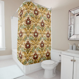 Rideaux De Douche Damassé floral victorien doré au sage