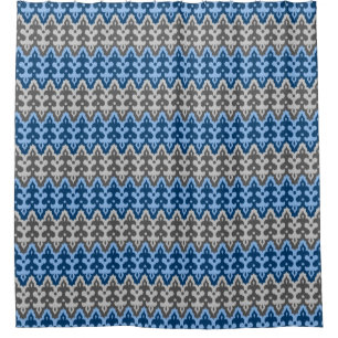 Rideaux De Douche Damassé Ikat marocain, bleu et gris