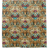 Rideaux De Douche Damassé Orné Turquoise & Or (Devant)