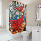 Rideaux De Douche Dame en rouge (En situation)