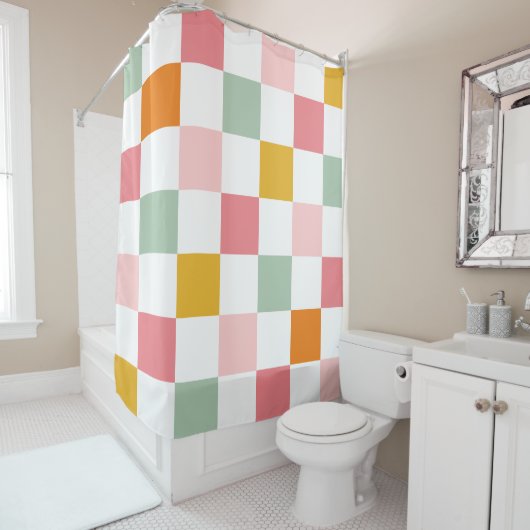 Rideaux De Douche Damier Coloré (En situation)