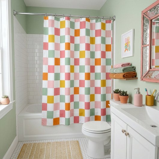 Rideaux De Douche Damier multicolore boho