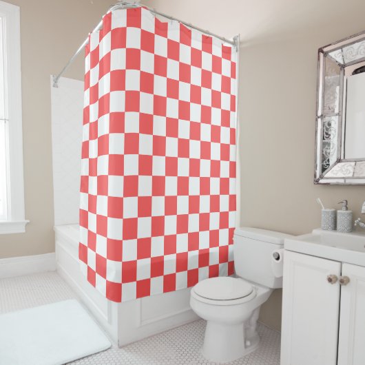 Rideaux De Douche Damier rouge corail classique (En situation)