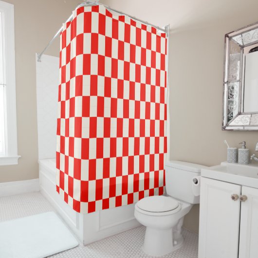 Rideaux De Douche Damier rouge et blanc (En situation)