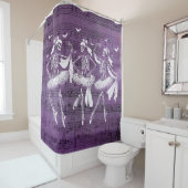 Rideaux De Douche Dancing Skeletons Notes musicales Purple Halloween (En situation)