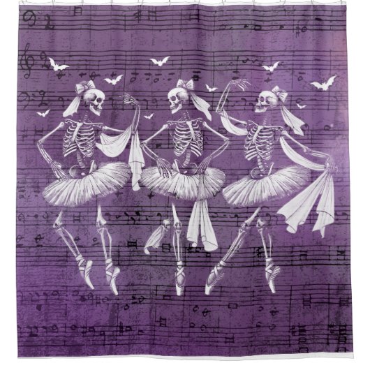 Rideaux De Douche Dancing Skeletons Notes musicales Purple Halloween (Devant)