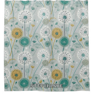 Rideaux De Douche Dandelion Whimsical - Jaune, Blanc & Turquoise