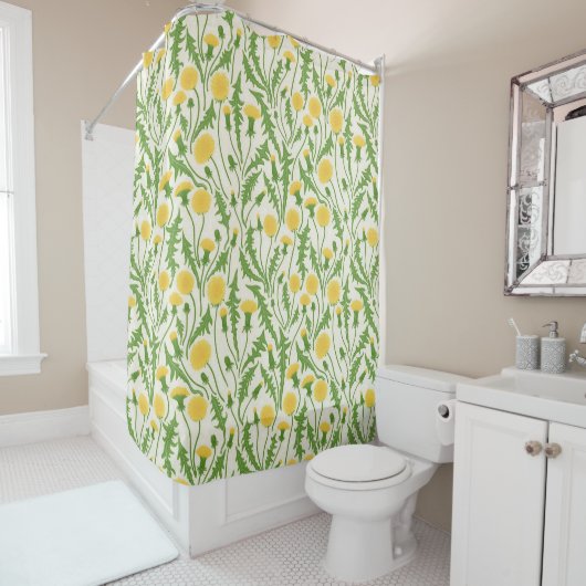 Rideaux De Douche Dandelions, vert, jaune et blanc (En situation)
