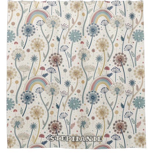 Rideaux De Douche Dandelions Whimsical Rainbow et Botanical (2) (Devant)