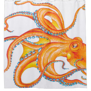 Rideaux De Douche Danse orangée rouge octopus Ink