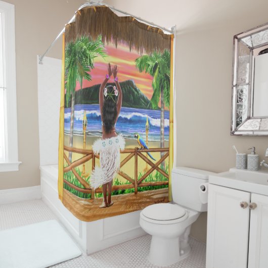 Rideaux De Douche Danseur Hawaïen Sunset Hula (En situation)
