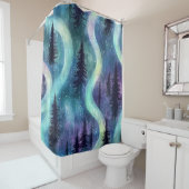 Rideaux De Douche Dark Aurora Borealis Night Forest (3) (En situation)