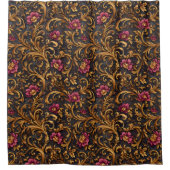 Rideaux De Douche Dark Baroque Floral with Gold Scrolls (Devant)