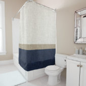 Rideaux De Douche Dark Blue Light Khaki Tan Simple Stripe (En situation)