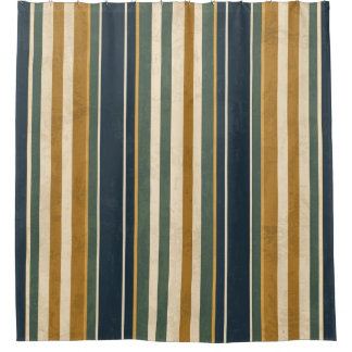 Rideaux De Douche Dark Blue Mustard Gold Forest Green Vintage Stripe
