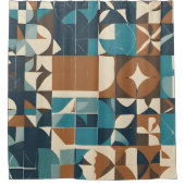 Rideaux De Douche Dark Blue, Teal, Brown, and Tan Geometric Pattern (Devant)