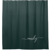 Rideaux De Douche Dark Green Modern Script Nom du monogramme (Devant)