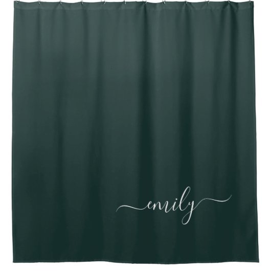 Rideaux De Douche Dark Green Modern Script Nom du monogramme (Devant)