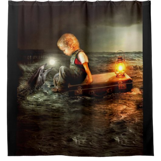 Rideaux De Douche Dauphin Et Garçon (Devant)