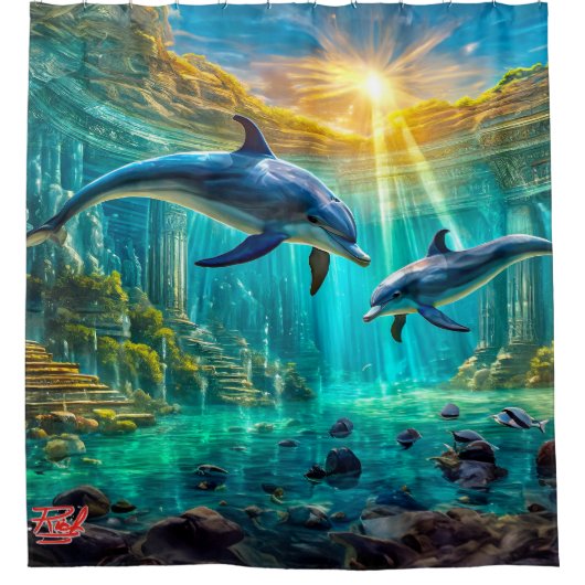 Rideaux De Douche Dauphins en Atlantis Design par Rich AMeN Gill (Devant)