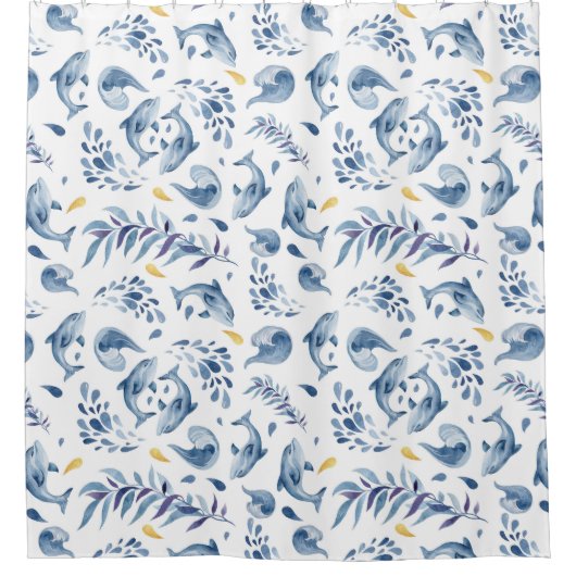 Rideaux De Douche Dauphins et vagues bleus (Devant)
