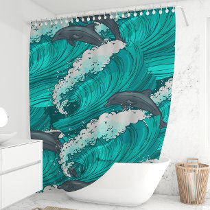 Rideaux De Douche Dauphins joueurs et vagues océaniques