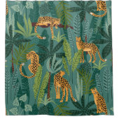 Rideaux De Douche De Beaux Leopards Et Feuilles Tropicaux (Devant)