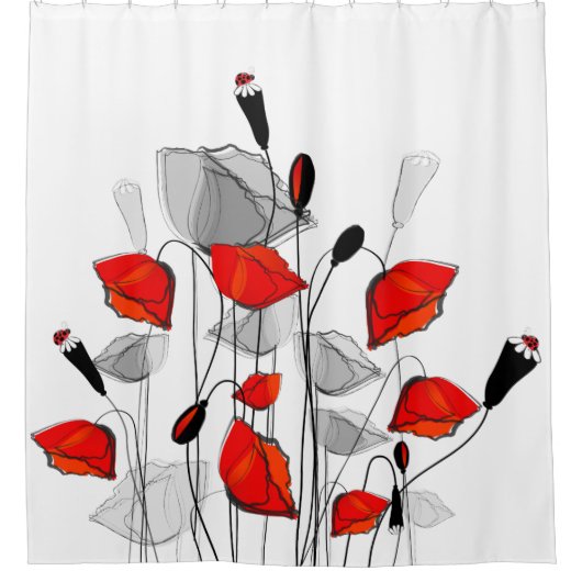 Rideaux De Douche De Belles Poppies rouges Whimsical (Devant)
