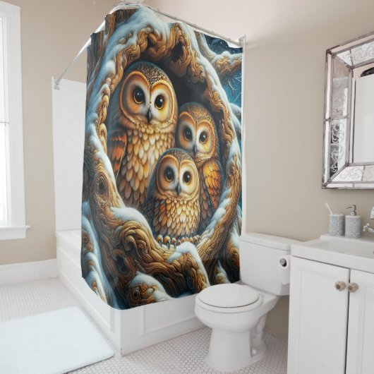 Rideaux de douche de hiboux des neiges (En situation)