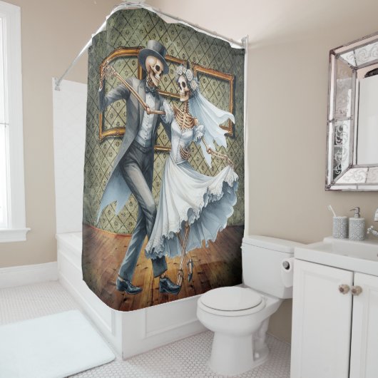 Rideaux de douche de mariage de skeletons en amour (En situation)