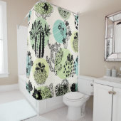 Rideaux De Douche De mignons cactus en fleurs. Patch transparent à m (En situation)