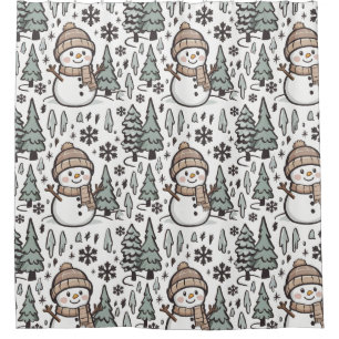 Rideaux De Douche De mignons Snowmen dans la scène d'hiver de la for