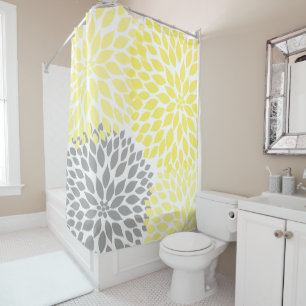 Rideaux De Douche Décor Abstrait de salle de bain fleurie jaune tend