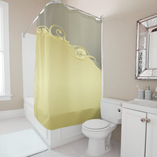 Rideaux De Douche Décor de luxe sur or & argent, Monogramme (En situation)