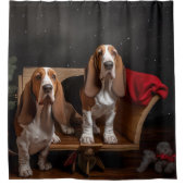 Rideaux De Douche Décor de Noël Basset Hound Snowy Sleigh (Devant)