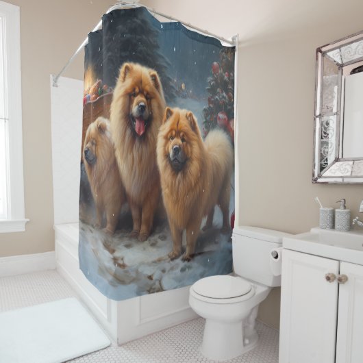 Rideaux De Douche Décor de Noël Chow Chow Snowy Sleigh (En situation)