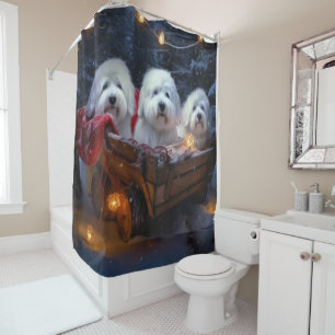 Rideaux De Douche Décor de Noël Coton De Tulear Snowy Sleigh