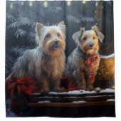 Rideaux De Douche Décor de Noël de Terrier australien Snowy Sleigh (Devant)