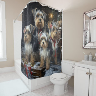 Rideaux De Douche Décor de Noël du Biewer Terrier Snowy Sleigh